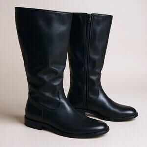Vtg Eddie Bauer Womens 8 Blk Leather Riding Boots Wide Calf Low Heel Equestrian
